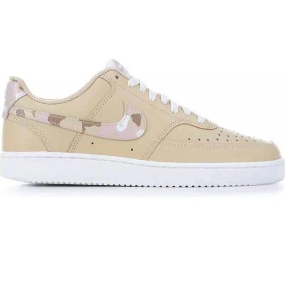 Nike Court Vision Low Women's Sesame Camo Swoosh Sneakers in White Size 9 - Picture 3 of 12